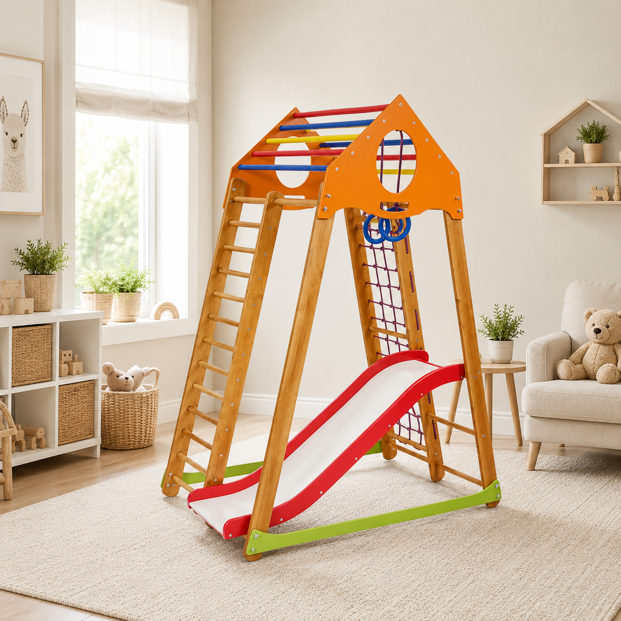 Дитячий спортивний комплекс із гіркою та кільцями BambinoWood Plus 1 bambinowd-plus-1 фото