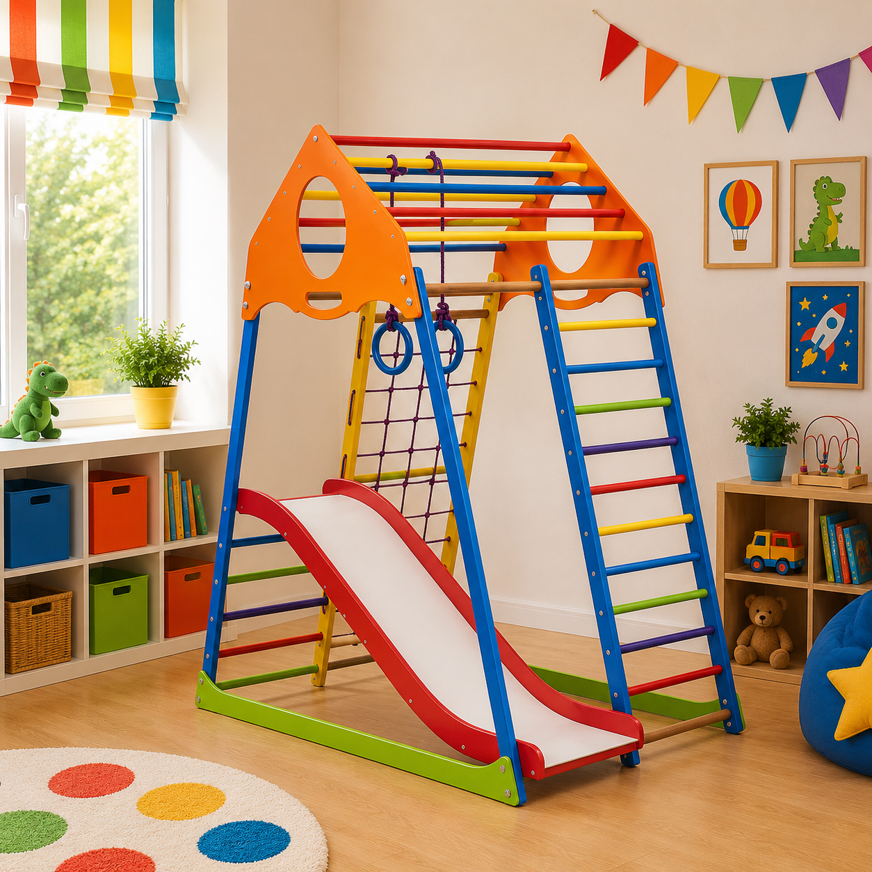 Спортивный уголок для детей | Деревянные спортивные комплексы KindWood Color Plus 1 kindwoodcolorplus-1 фото