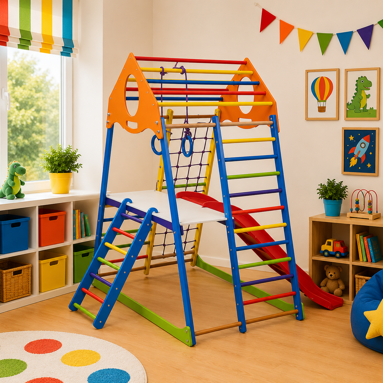 Деревянный спортивный уголок трансформер | Детский спорткомплекс KindWood Color Plus 2 kindwood-color-plus-2 фото