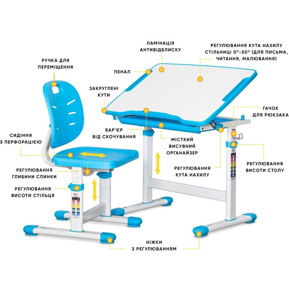 Дитяча парта зі стільцем для школярів Evo-06 Ergo BL фото