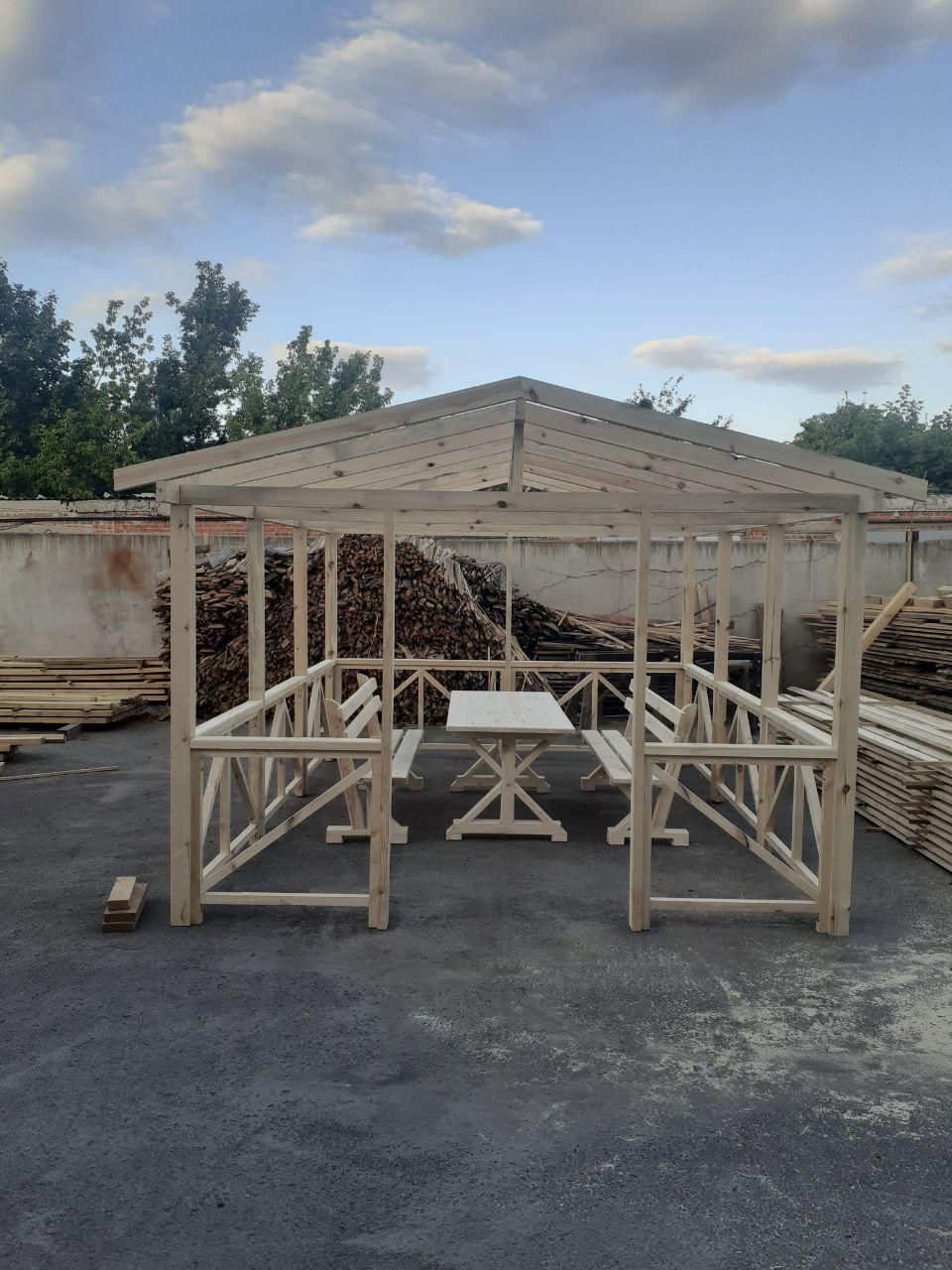 Літні прямокутні альтанки для дачі з дерева, 3х4 м, розбірна (на 14-16 осіб) "Дельта", без покрівлі Б17-П фото