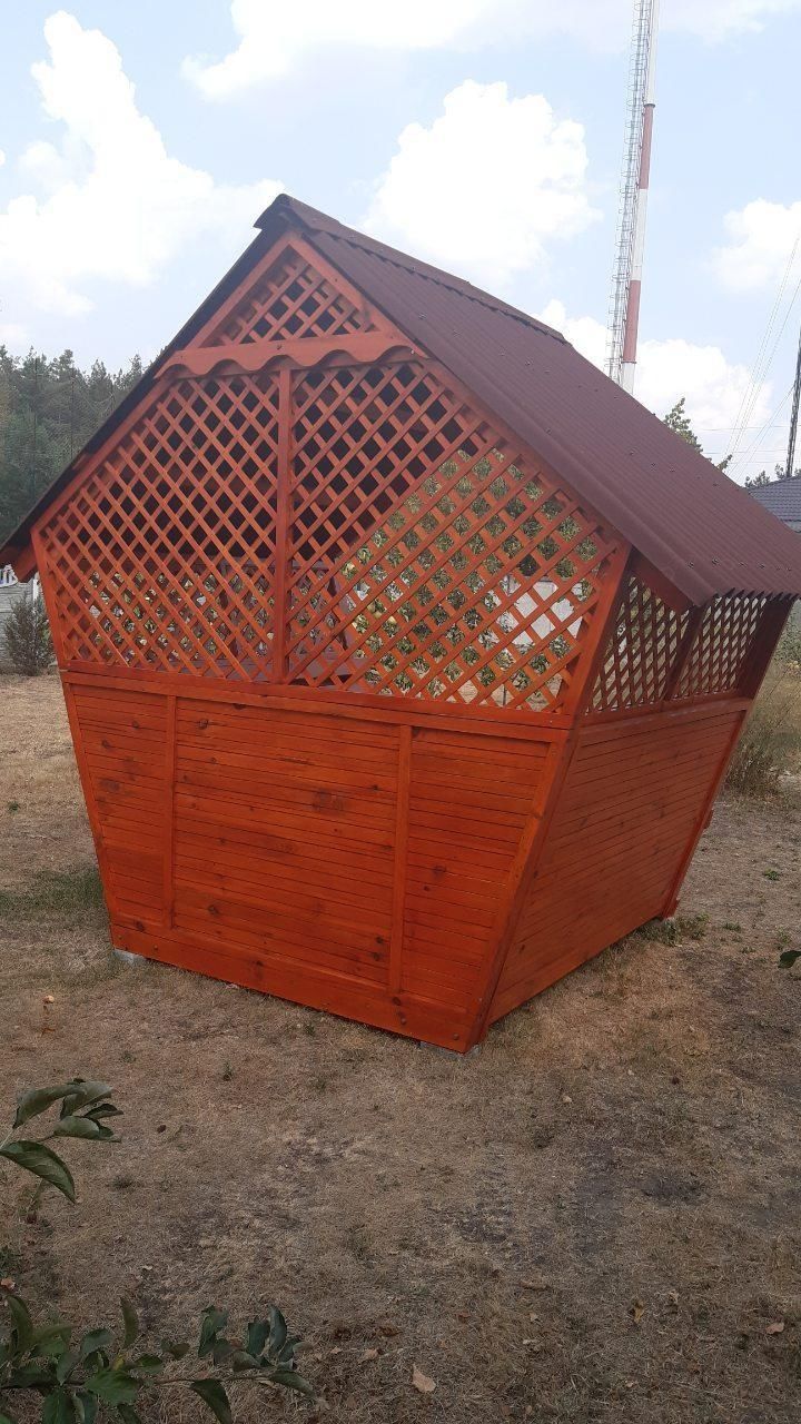 Открытая летняя беседка из дерева на участке, быстрые в сборке "Престиж" Б7-П фото