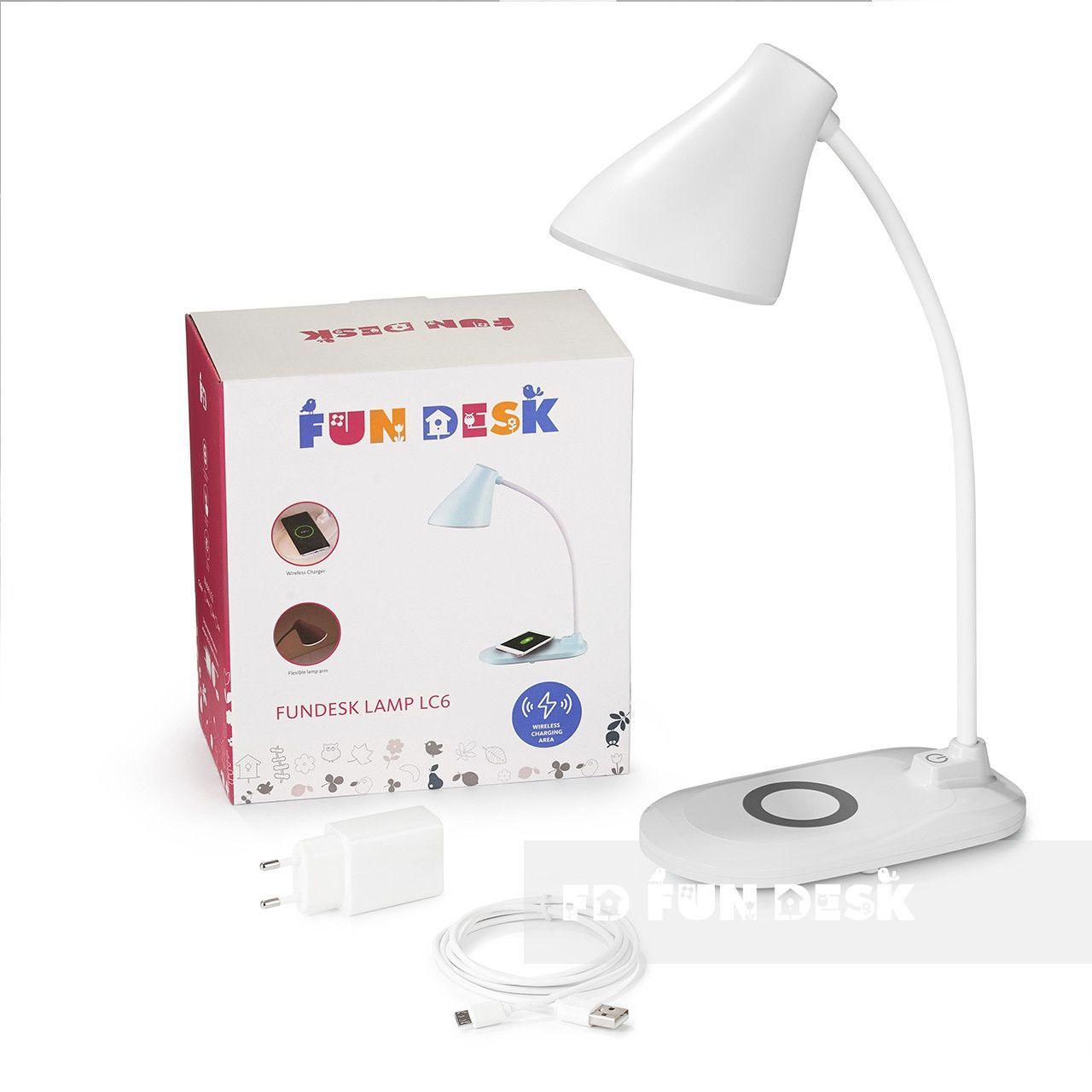 Лампа настільна світлодіодна з функцією бездротової зарядки Fundesk LC6 White 770999 фото